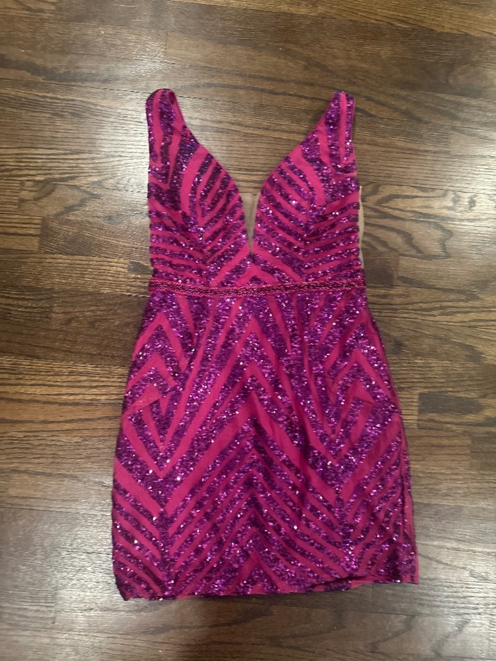 Jovani Magenta Plunging Neck Embellished Prom/Special Event/Party